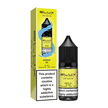 nic salt e liquid from elux legend in banana ice flavour. The quantity of the bottle is 10ml.